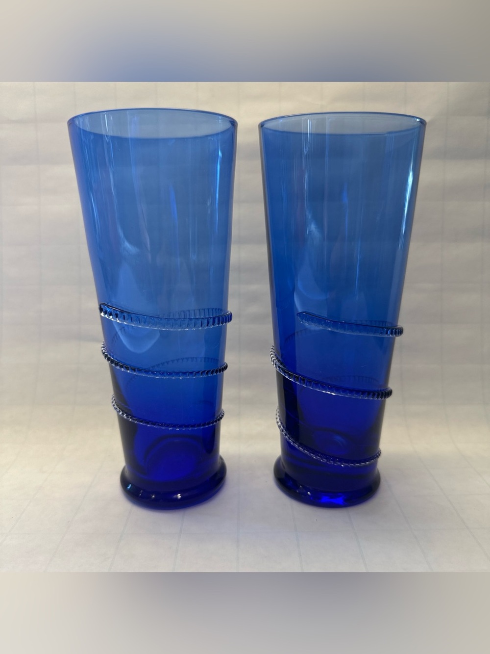 Set of 2 Abigails Cobalt Blue Hand Blown Applied Rope Tumblers 6.75” Highball